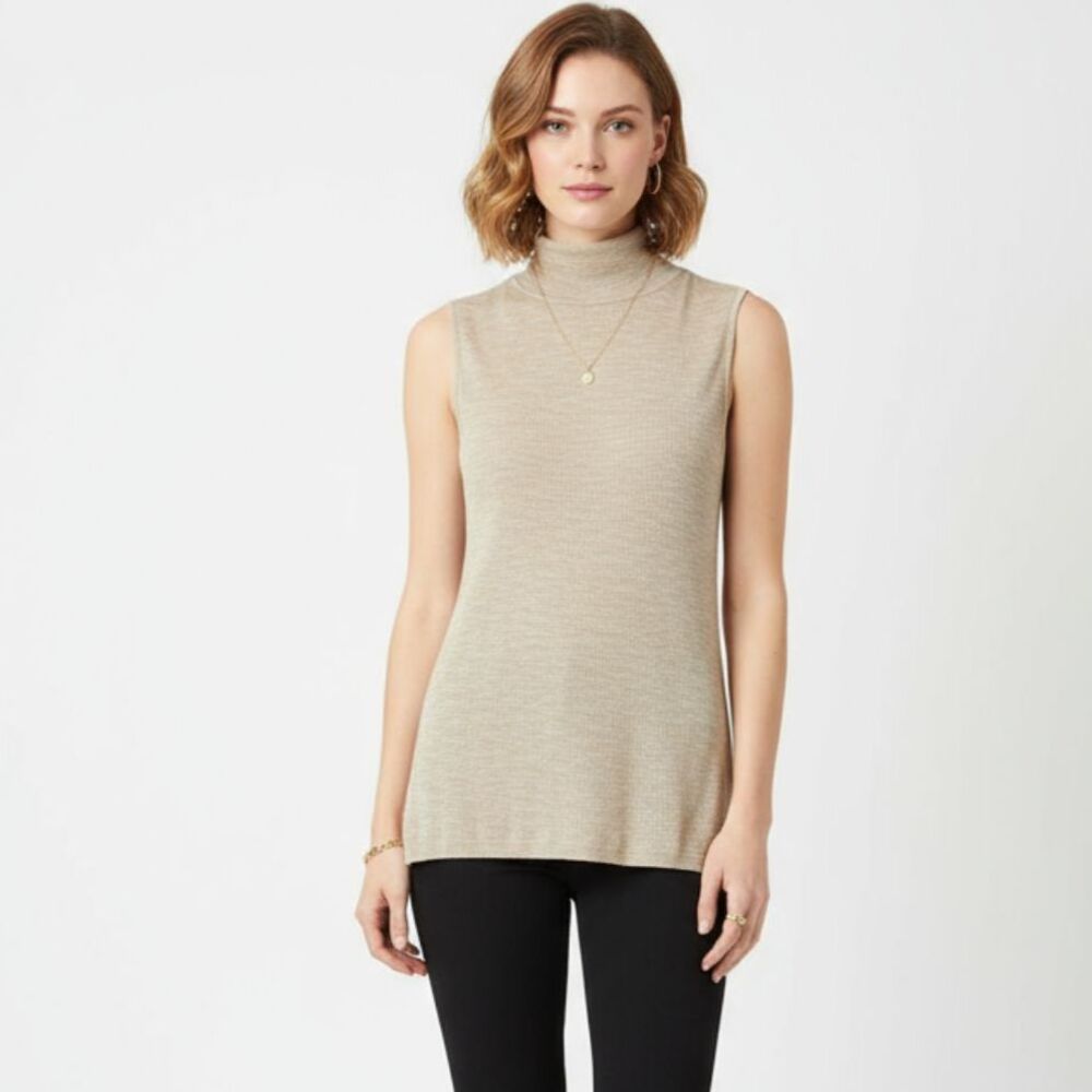 Alexander Wang Tan Ribbed‎ Sleeveless Mock Turtleneck Sweater Knit Top L